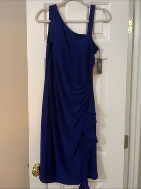 Vince Camuto One-Shoulder Cobalt Blue Ruffled Evening Dress NWT